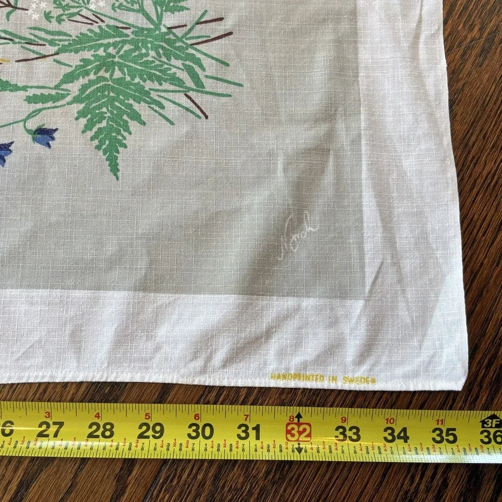 Vintage Norah Handpainted White Linen Floral Motif Sweden Cottage Core 35 X 33.5